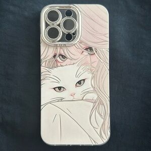 iPhone 14 Pro Max case, Iphone case, girl with cat.